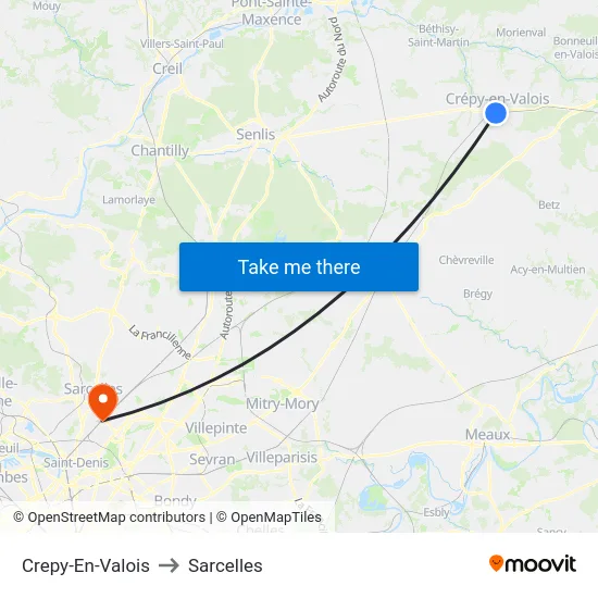 Crepy-En-Valois to Sarcelles map