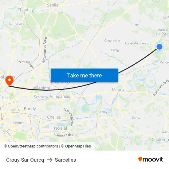 Crouy-Sur-Ourcq to Sarcelles map