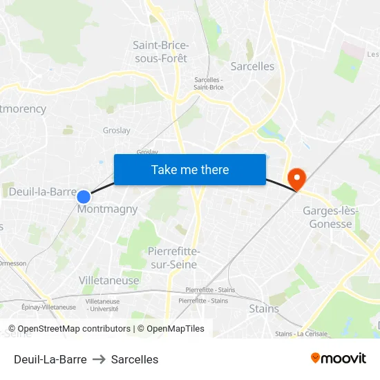 Deuil-La-Barre to Sarcelles map