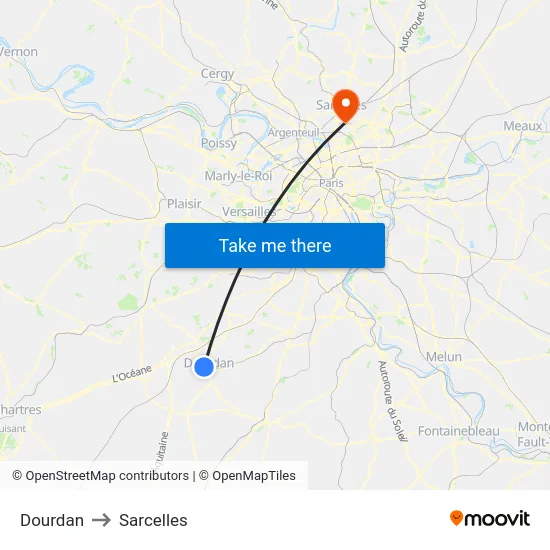 Dourdan to Sarcelles map