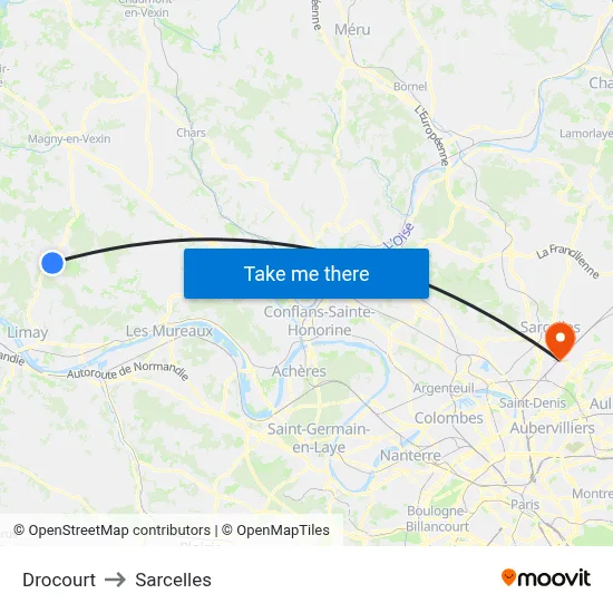 Drocourt to Sarcelles map