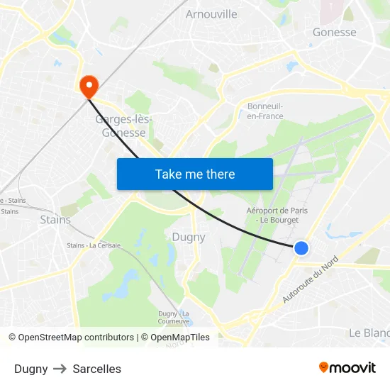 Dugny to Sarcelles map