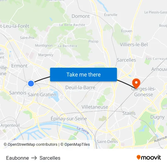 Eaubonne to Sarcelles map