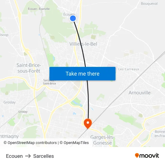 Ecouen to Sarcelles map