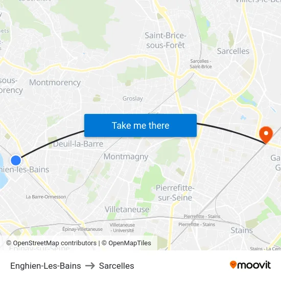 Enghien-Les-Bains to Sarcelles map