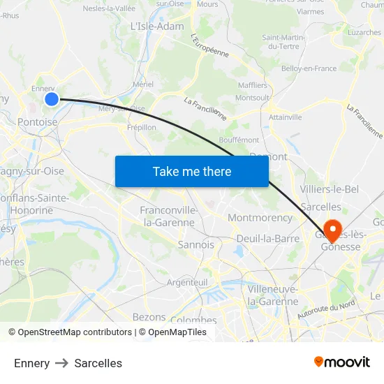 Ennery to Sarcelles map