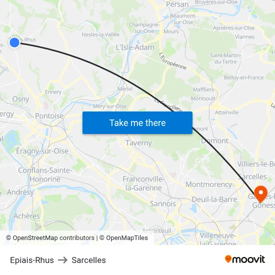 Epiais-Rhus to Sarcelles map