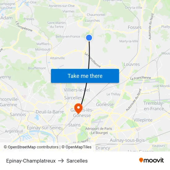 Epinay-Champlatreux to Sarcelles map