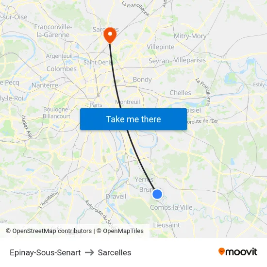 Epinay-Sous-Senart to Sarcelles map