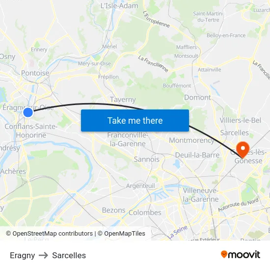 Eragny to Sarcelles map