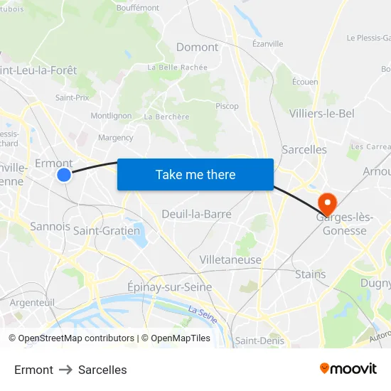 Ermont to Sarcelles map