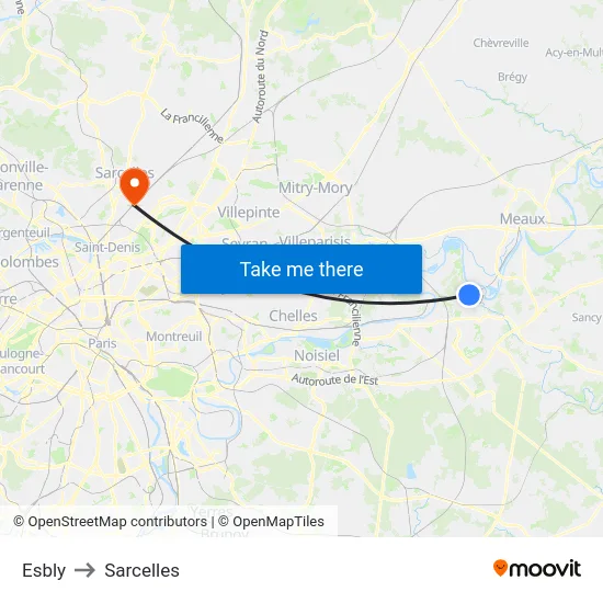 Esbly to Sarcelles map