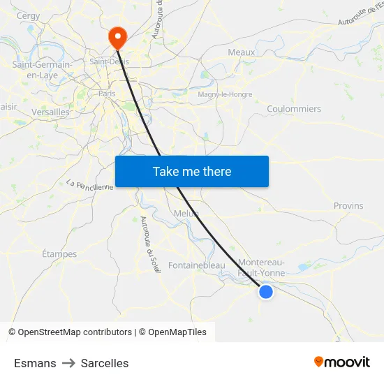 Esmans to Sarcelles map