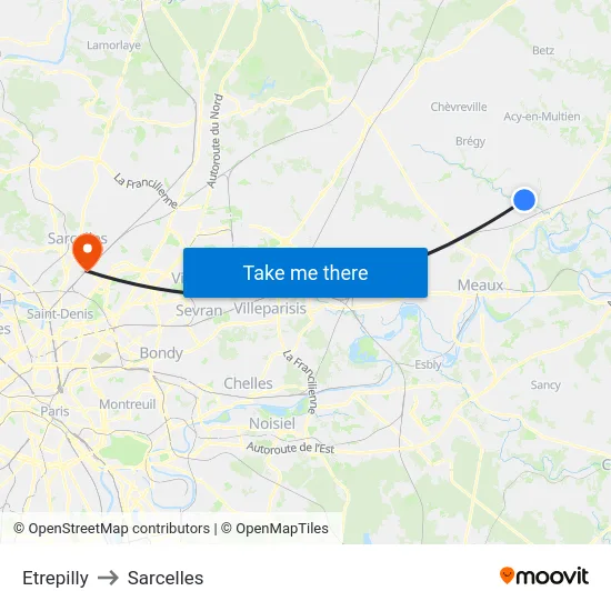 Etrepilly to Sarcelles map