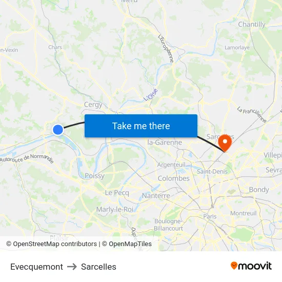 Evecquemont to Sarcelles map