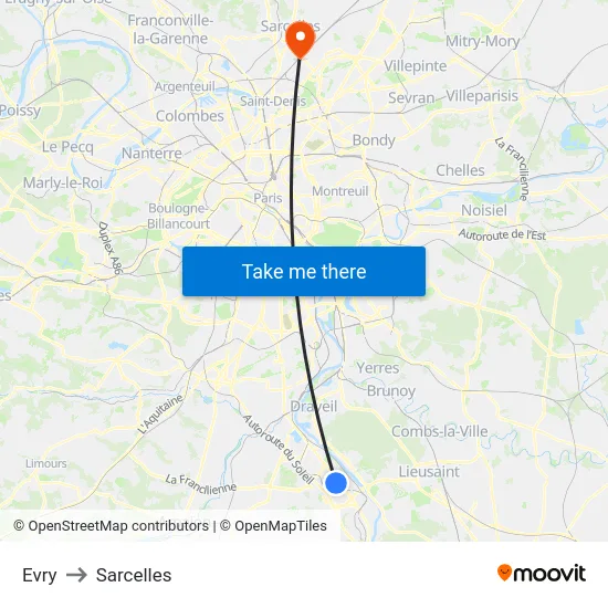 Evry to Sarcelles map