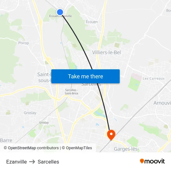 Ezanville to Sarcelles map