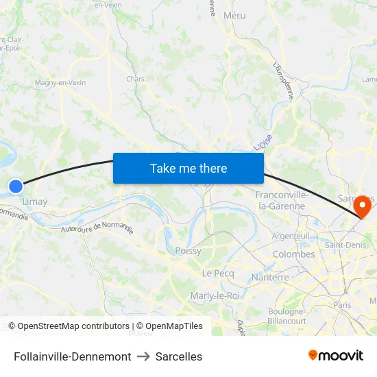 Follainville-Dennemont to Sarcelles map