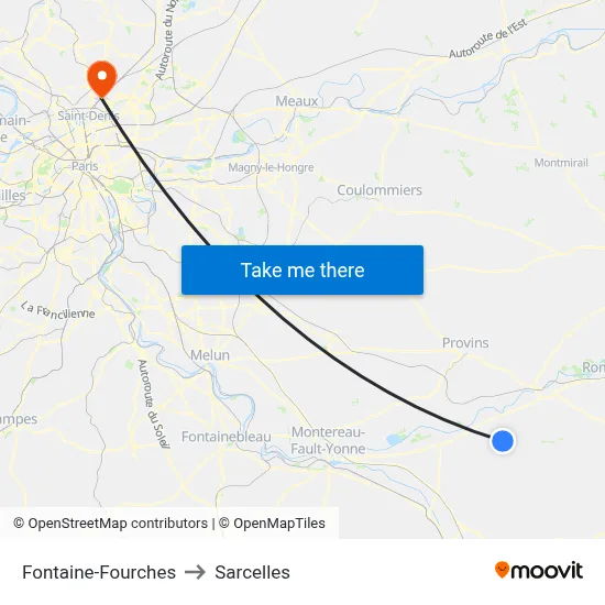 Fontaine-Fourches to Sarcelles map