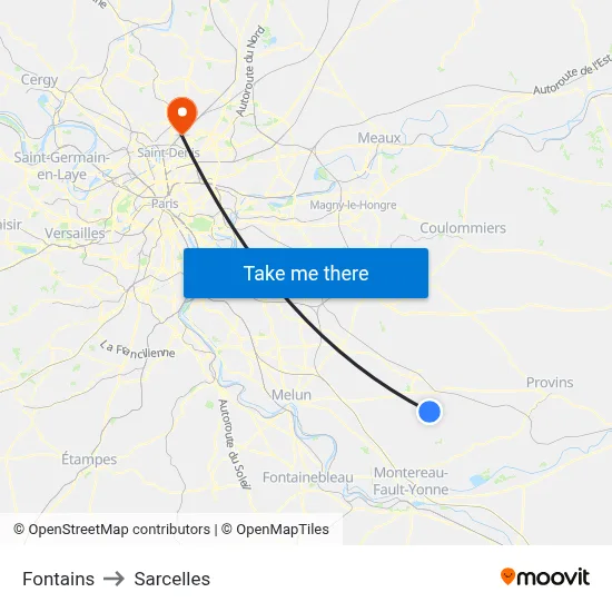 Fontains to Sarcelles map
