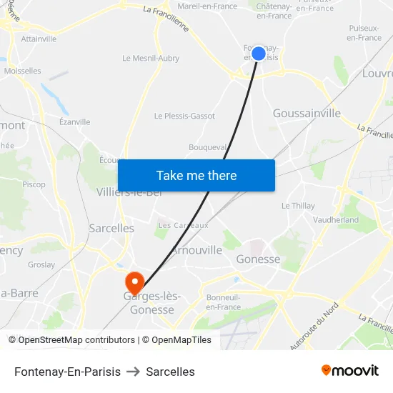 Fontenay-En-Parisis to Sarcelles map