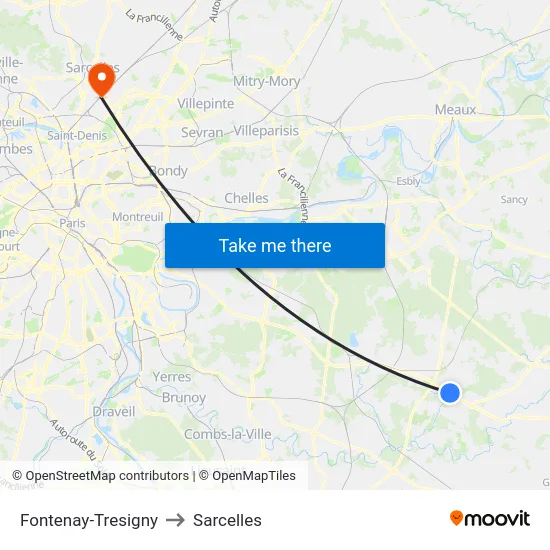 Fontenay-Tresigny to Sarcelles map