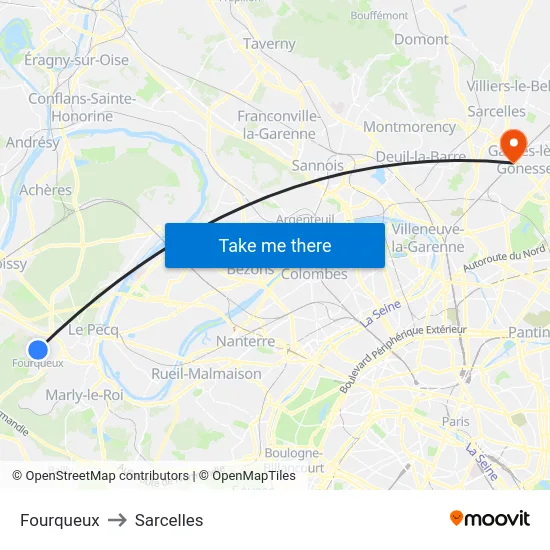 Fourqueux to Sarcelles map