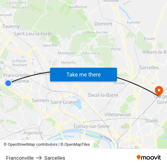 Franconville to Sarcelles map