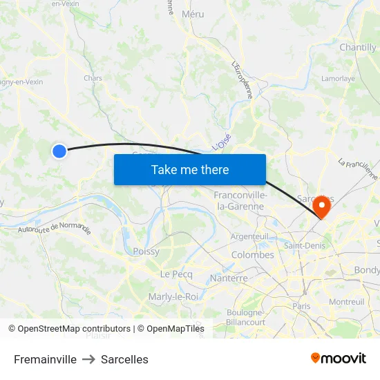 Fremainville to Sarcelles map