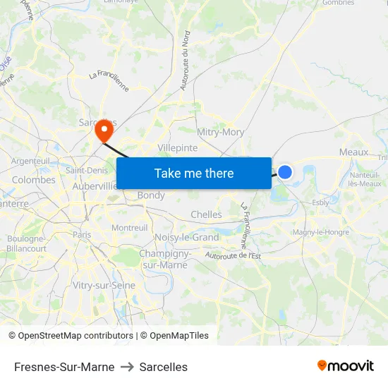 Fresnes-Sur-Marne to Sarcelles map