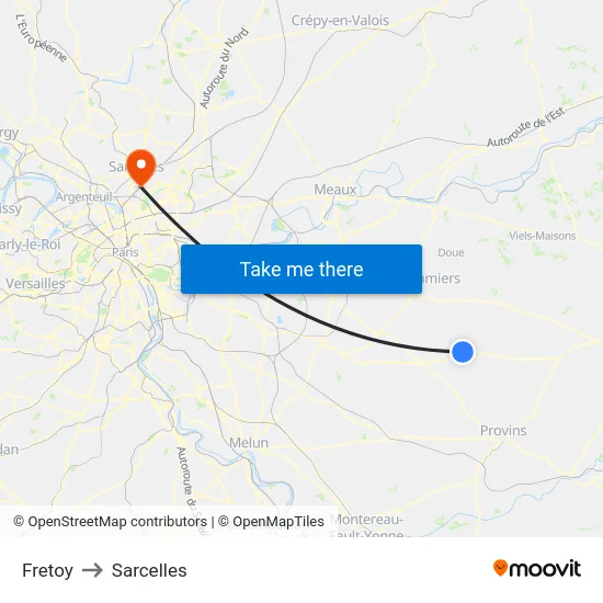 Fretoy to Sarcelles map