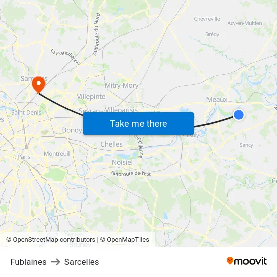 Fublaines to Sarcelles map