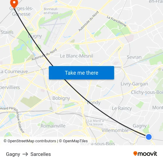 Gagny to Sarcelles map