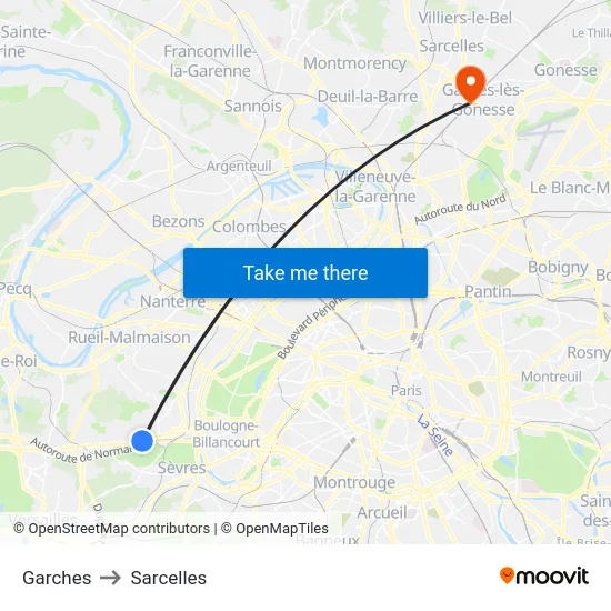 Garches to Sarcelles map