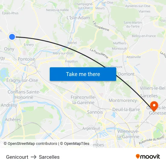 Genicourt to Sarcelles map