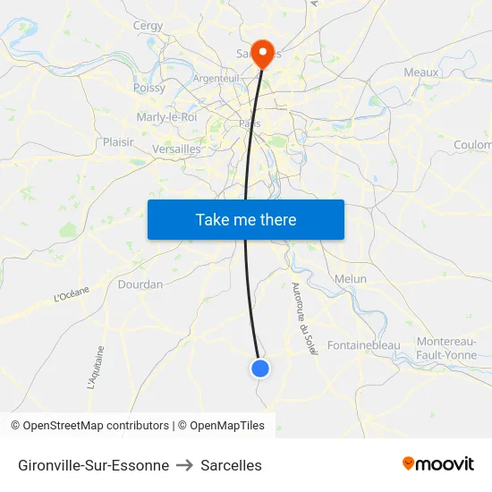 Gironville-Sur-Essonne to Sarcelles map