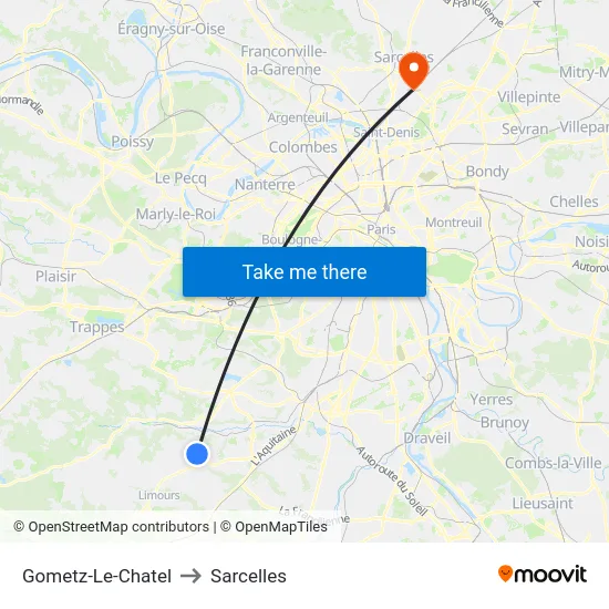 Gometz-Le-Chatel to Sarcelles map
