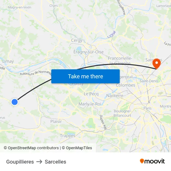 Goupillieres to Sarcelles map