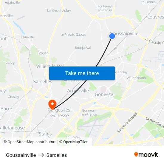 Goussainville to Sarcelles map