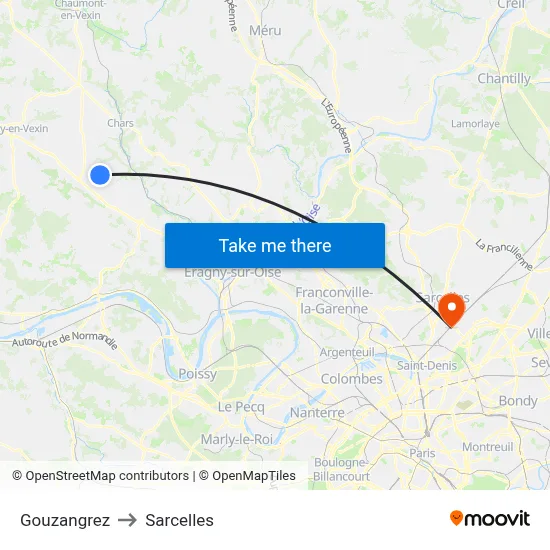 Gouzangrez to Sarcelles map