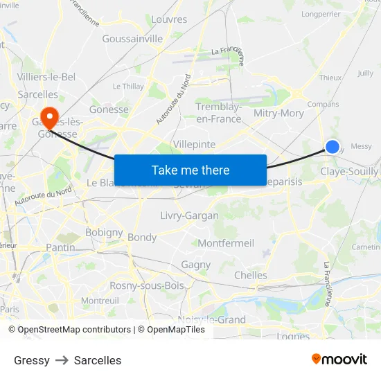 Gressy to Sarcelles map