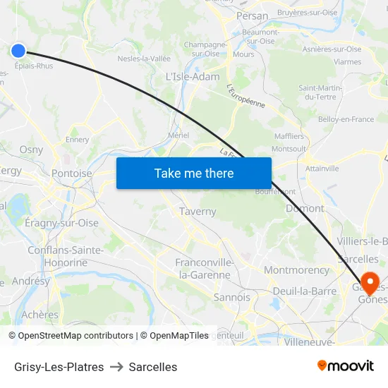Grisy-Les-Platres to Sarcelles map