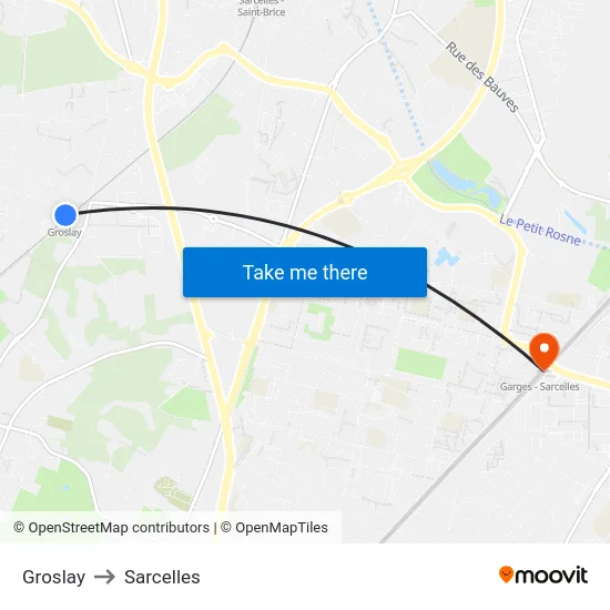 Groslay to Sarcelles map