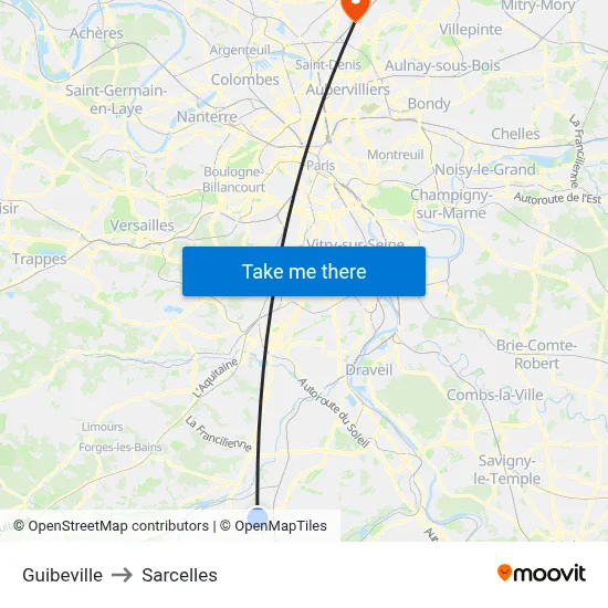 Guibeville to Sarcelles map