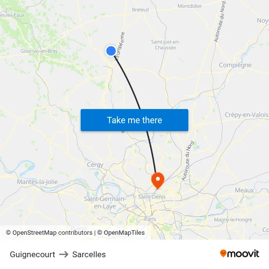 Guignecourt to Sarcelles map