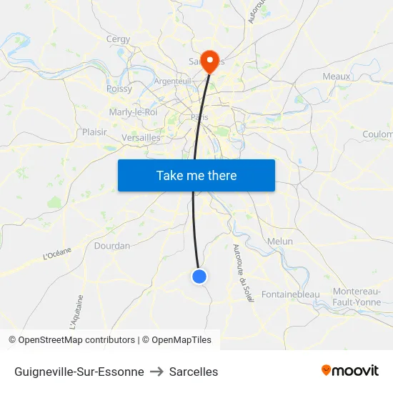 Guigneville-Sur-Essonne to Sarcelles map
