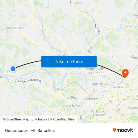 Guitrancourt to Sarcelles map