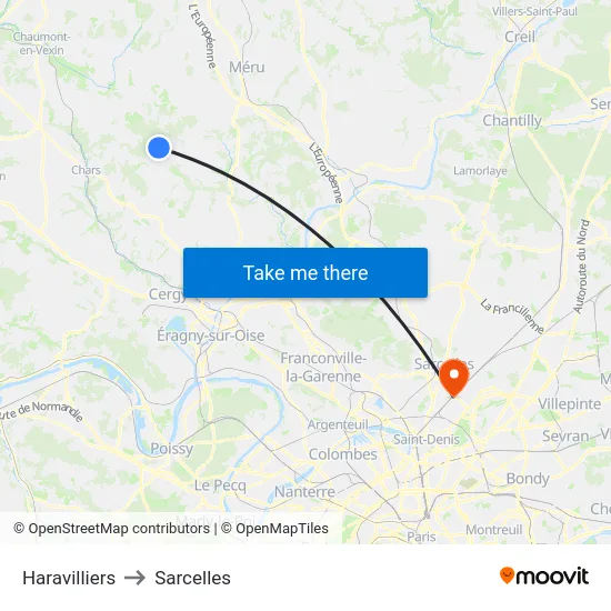 Haravilliers to Sarcelles map