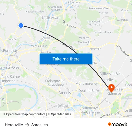 Herouville to Sarcelles map