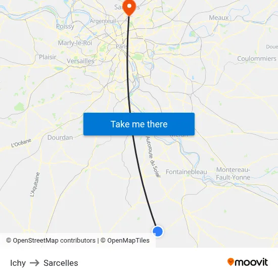 Ichy to Sarcelles map